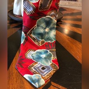 🔥Bugati Italian Silk Tie Red with Sea Green Floral Print Made in the USA